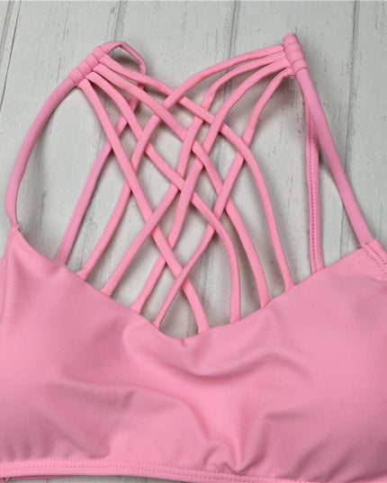 cut out Bikinis Sexy pink bandage cut out Halter bikini swimsuit women cross Women's swimwear swimming suit