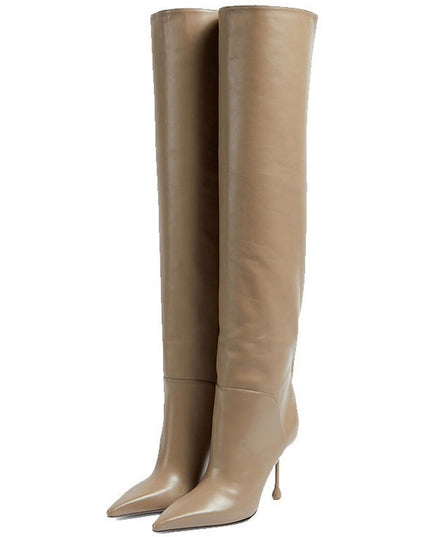 Pointed-toe Stiletto Slip-on Below The Knee Plus Size Straight Women's Boots