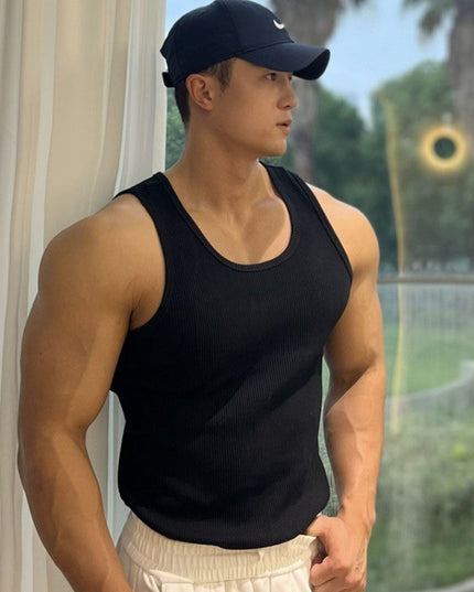 American-style Thick Thread Fitted Stretch Men's Sports Sleeveless T-shirt