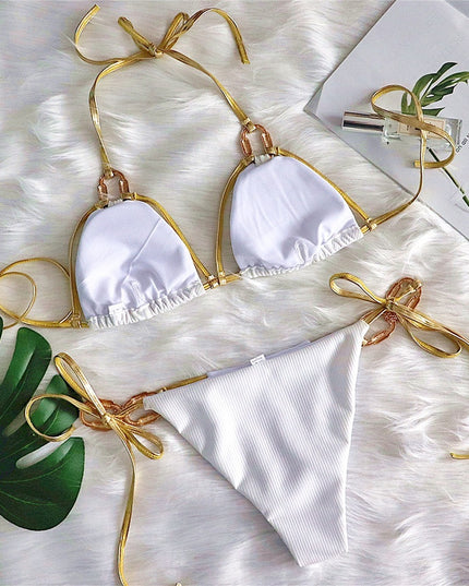Sexy strapless bikini with golden straps