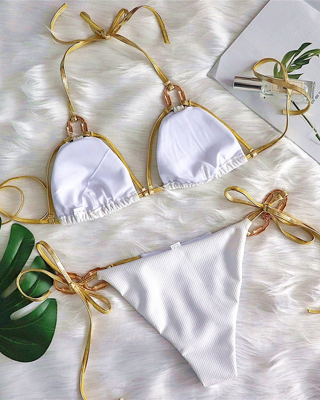 Sexy strapless bikini with golden straps