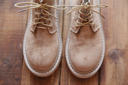 Vintage Suede Round Toe Lace-Up Ankle Boots