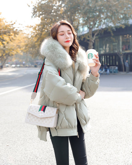Fashionable thick cotton padded jacket with fur collar