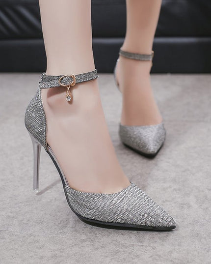 Sandals Women Beaded Buckle Pointed Heel
