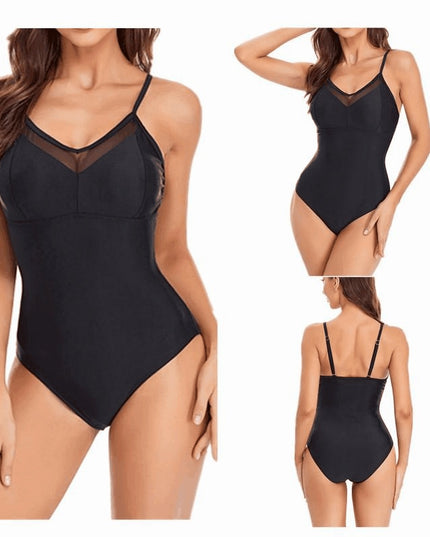 Ladies' Mesh Solid Color Swimming One-piece Swimsuit
