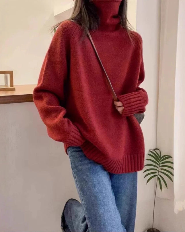 Women's Turtleneck Sweater Loose Thick Curling Pile Collar Idle Style