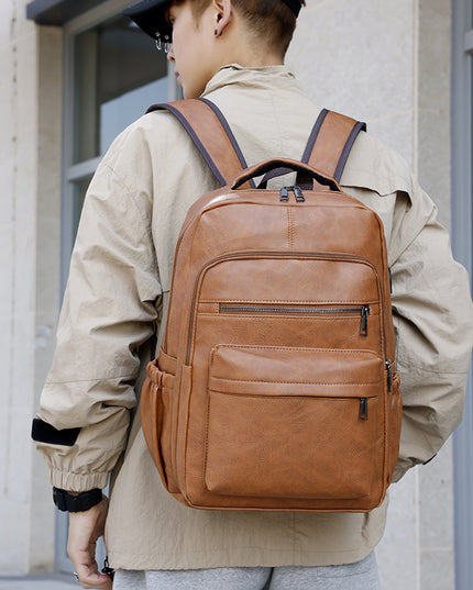 New PU Casual Large Capacity Multi-functional Retro Leather Backpack