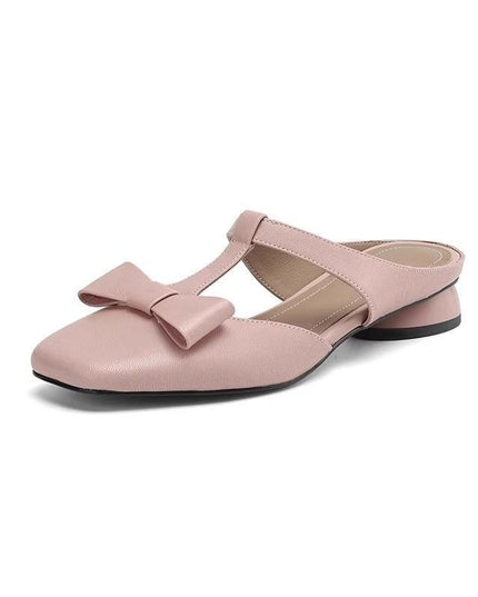 French Style Bow Closed Toe Half Slippers For Women