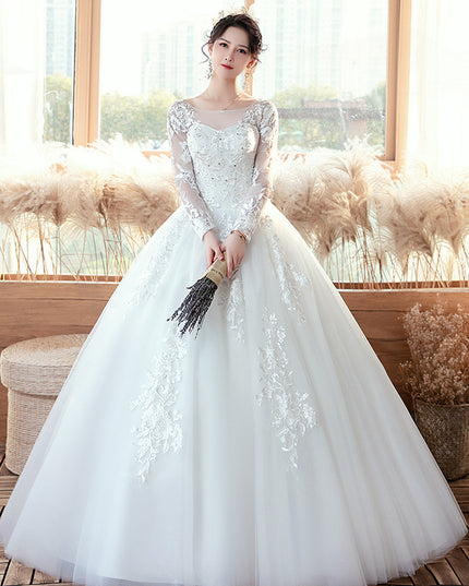 Long Sleeve Wedding Dress New Bride Trailing