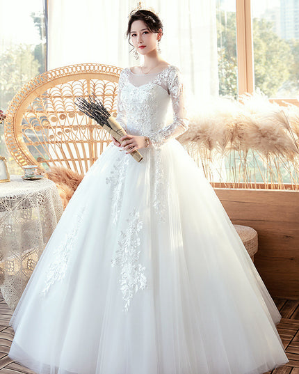 Long Sleeve Wedding Dress New Bride Trailing