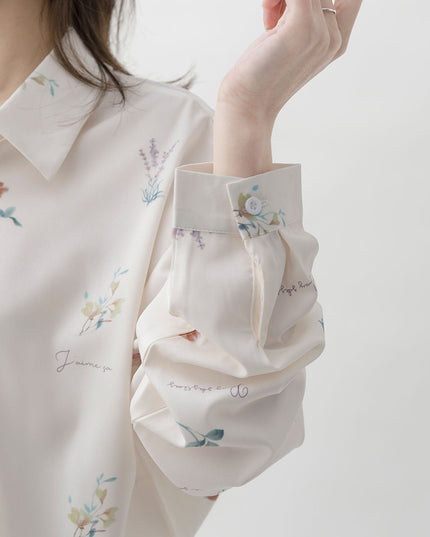 Autumn New Style Korean Style Simple Lapel Printed Temperament Chiffon Long-Sleeved Shirt