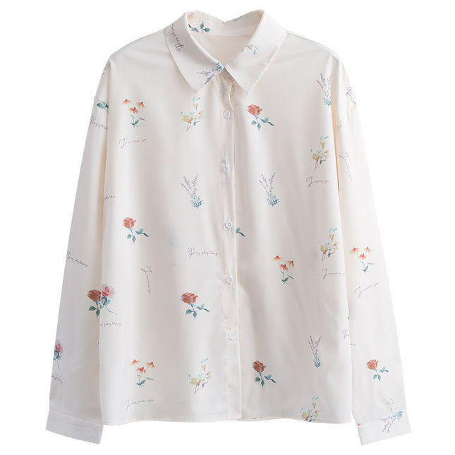 Autumn New Style Korean Style Simple Lapel Printed Temperament Chiffon Long-Sleeved Shirt