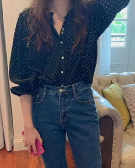 Loose Polka Dot Lantern Long Sleeve Shirt Trend