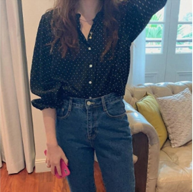 Loose Polka Dot Lantern Long Sleeve Shirt Trend