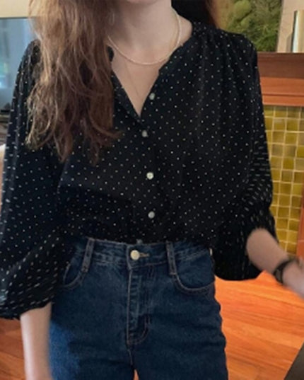 Loose Polka Dot Lantern Long Sleeve Shirt Trend