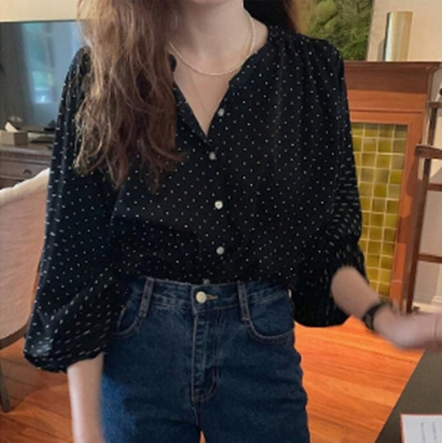 Loose Polka Dot Lantern Long Sleeve Shirt Trend