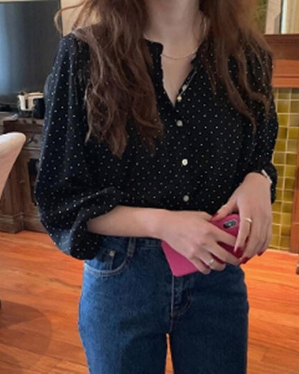 Loose Polka Dot Lantern Long Sleeve Shirt Trend