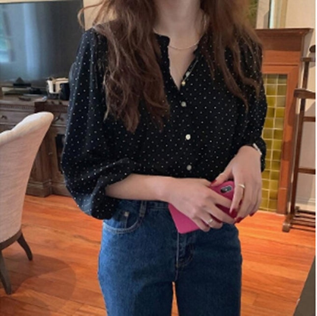 Loose Polka Dot Lantern Long Sleeve Shirt Trend