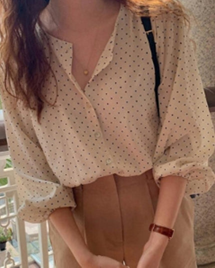 Loose Polka Dot Lantern Long Sleeve Shirt Trend