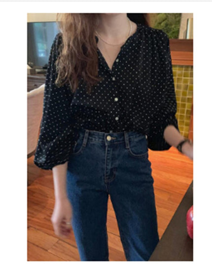 Loose Polka Dot Lantern Long Sleeve Shirt Trend