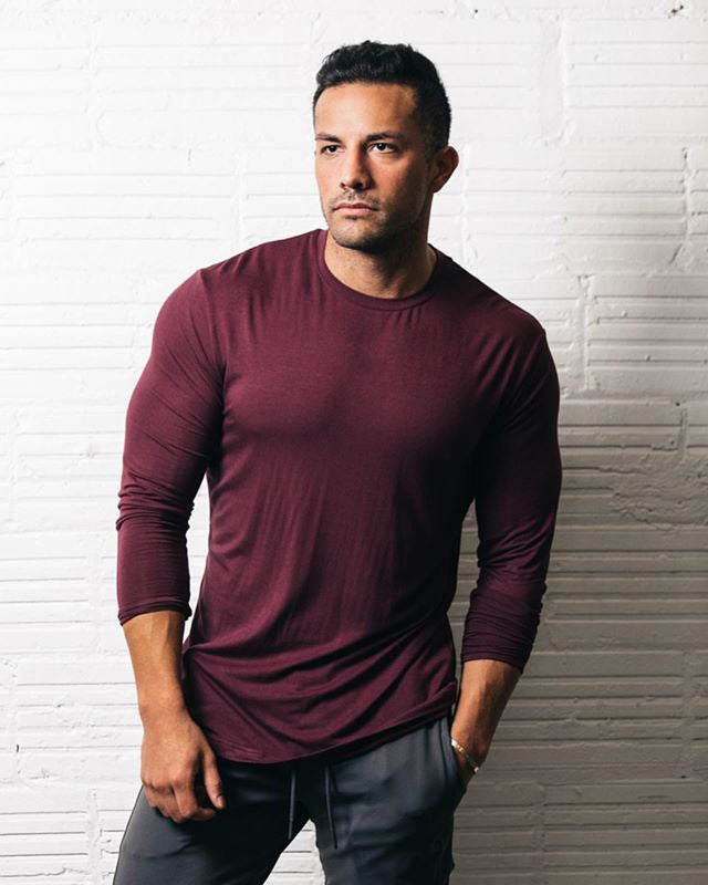 Sports Casual Long-sleeved T-shirt Men's Solid Color Stretch Slim Fit