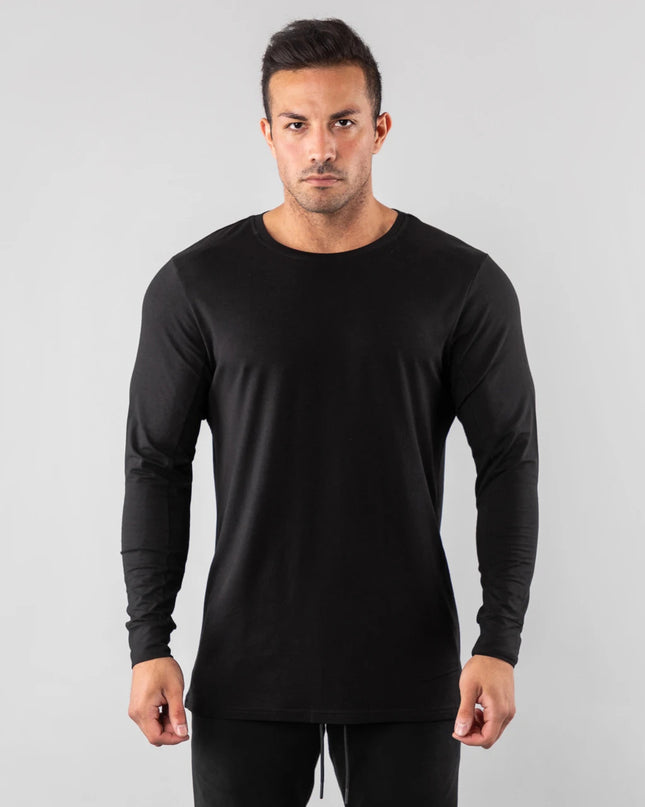 Sports Casual Long-sleeved T-shirt Men's Solid Color Stretch Slim Fit
