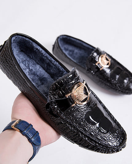 Plus Size Peas Shoes Men Plus Velvet Casual Lazy Shoes Trendy Warm Large Cotton Shoes