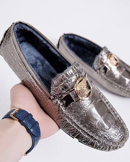 Plus Size Peas Shoes Men Plus Velvet Casual Lazy Shoes Trendy Warm Large Cotton Shoes