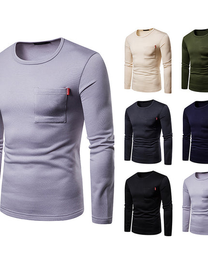 Men's Plus-size Round Neck T-shirt With Long Sleeves And Fleece