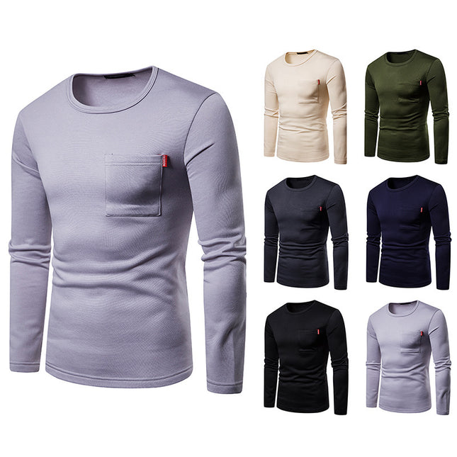 Men's Plus-size Round Neck T-shirt With Long Sleeves And Fleece