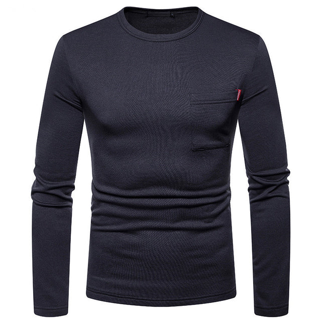 Men's Plus-size Round Neck T-shirt With Long Sleeves And Fleece