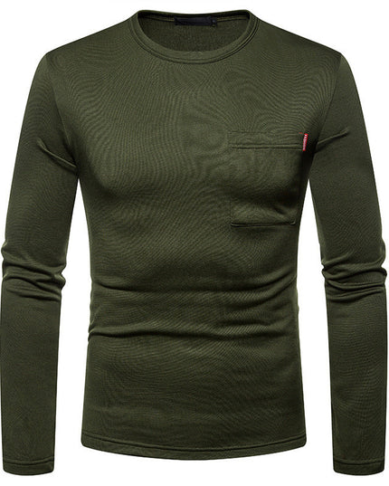 Men's Plus-size Round Neck T-shirt With Long Sleeves And Fleece
