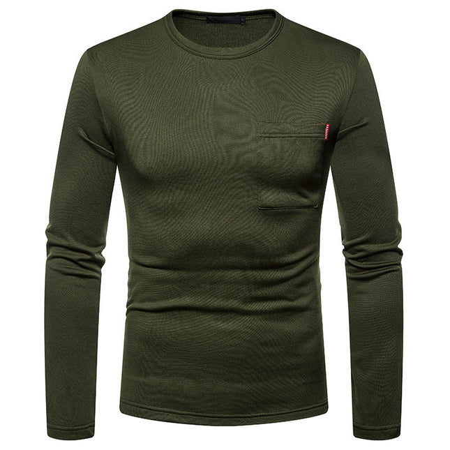 Men's Plus-size Round Neck T-shirt With Long Sleeves And Fleece