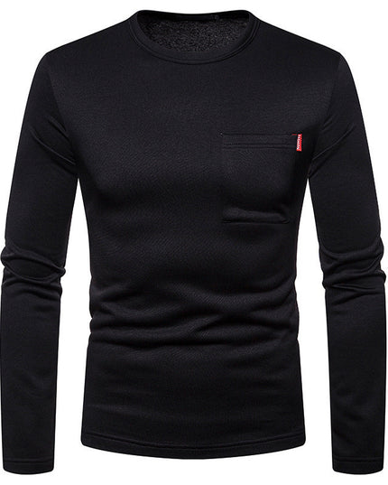 Men's Plus-size Round Neck T-shirt With Long Sleeves And Fleece