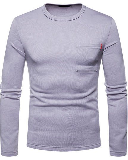 Men's Plus-size Round Neck T-shirt With Long Sleeves And Fleece