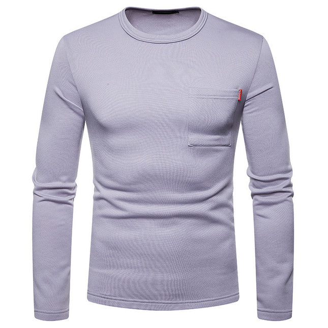 Men's Plus-size Round Neck T-shirt With Long Sleeves And Fleece