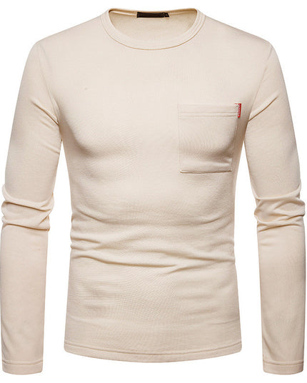 Men's Plus-size Round Neck T-shirt With Long Sleeves And Fleece