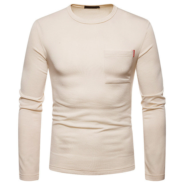 Men's Plus-size Round Neck T-shirt With Long Sleeves And Fleece