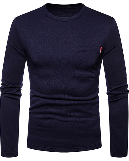 Men's Plus-size Round Neck T-shirt With Long Sleeves And Fleece