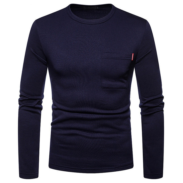 Men's Plus-size Round Neck T-shirt With Long Sleeves And Fleece