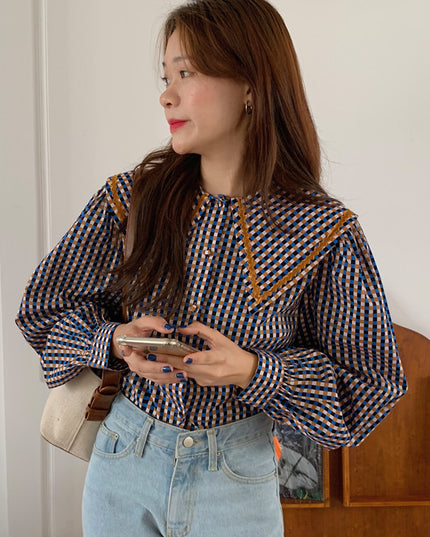 Lapel Color Matching Loose And Versatile Long-Sleeved Shirt