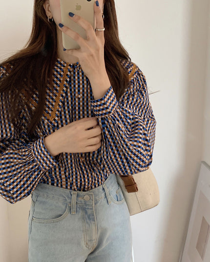 Lapel Color Matching Loose And Versatile Long-Sleeved Shirt
