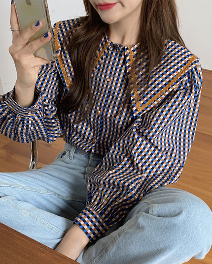 Lapel Color Matching Loose And Versatile Long-Sleeved Shirt