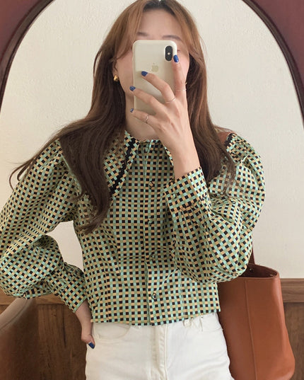 Lapel Color Matching Loose And Versatile Long-Sleeved Shirt