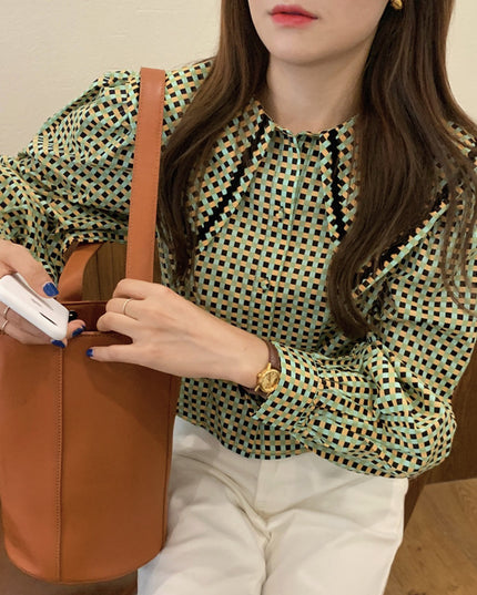 Lapel Color Matching Loose And Versatile Long-Sleeved Shirt