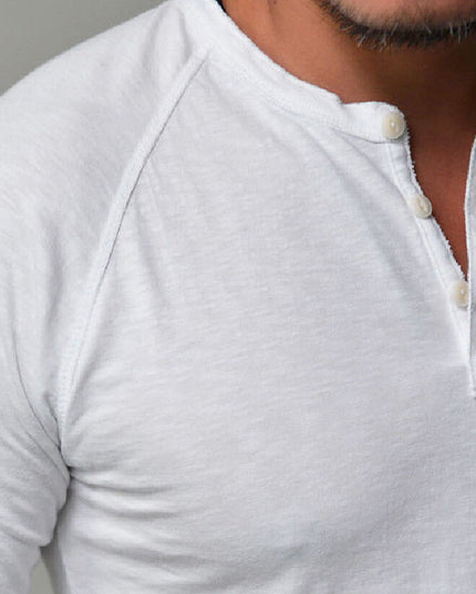 Men's Solid Color Round Neck Button Long Sleeve t-shirt