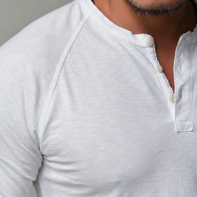 Men's Solid Color Round Neck Button Long Sleeve t-shirt