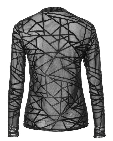Sexy Women Blouses Transparent Mesh Long Sleeve Tops Tee