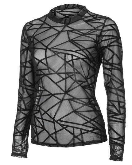 Sexy Women Blouses Transparent Mesh Long Sleeve Tops Tee