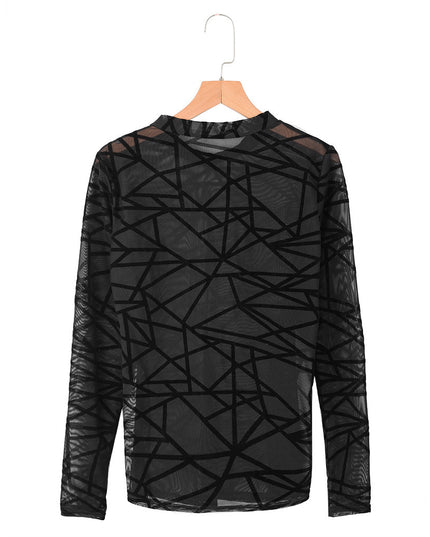 Sexy Women Blouses Transparent Mesh Long Sleeve Tops Tee